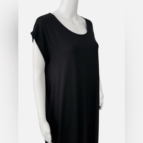 NWOT - Eileen Fisher Black Cap Sleeve Maxi Shift Dress High Slit - Size S/P - Picture 5 of 7